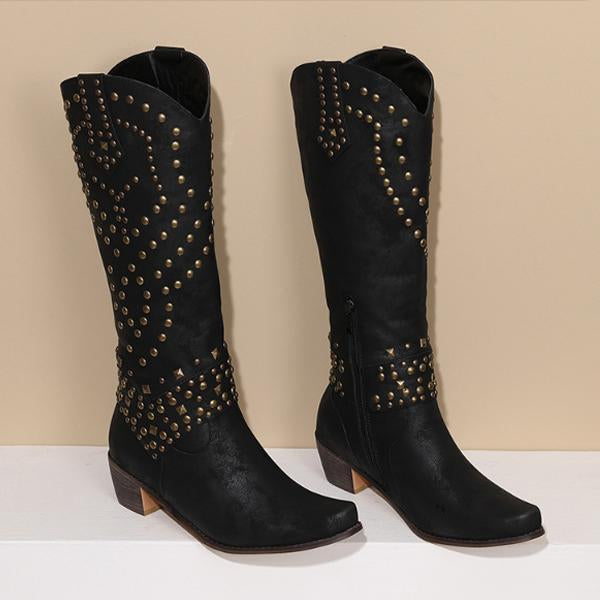 Abbott - Elegant boots with metal studs and solid heel